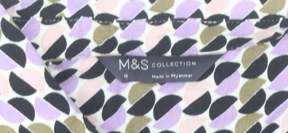 Marks and Spencer Women's Multicoloured Geometric Long Sleeve Blouse Size 12