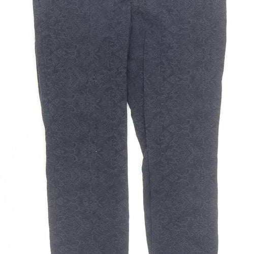 Wallis Women's Blue Jacquard Floral Slim Trousers Size 8