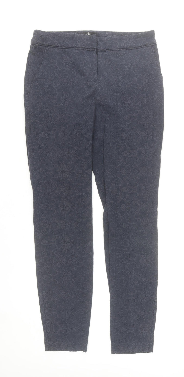 Wallis Women's Blue Jacquard Floral Slim Trousers Size 8