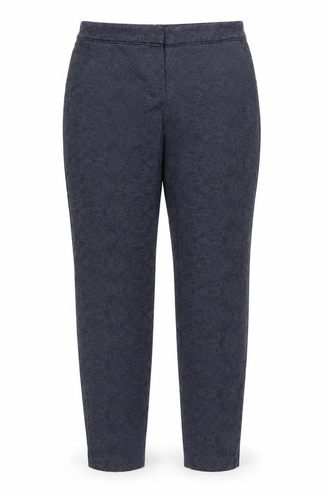 Front view of Wallis Women's Blue Jacquard Floral Slim Trousers, size 8
