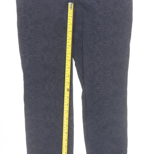 Wallis Women's Blue Jacquard Floral Slim Trousers Size 8