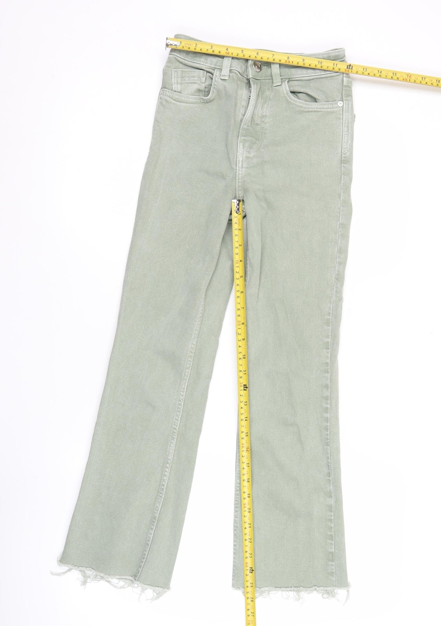Zara Women's Green Straight Leg Stretch Jeans Size 4