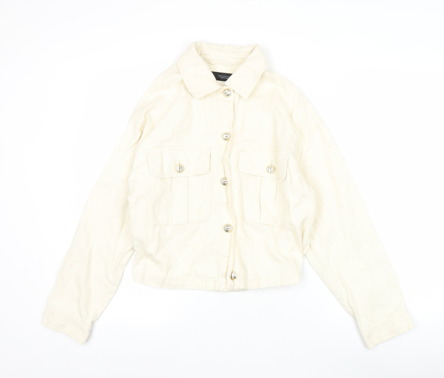 Zara Women Ivory Cotton Cropped Basic Jacket XS