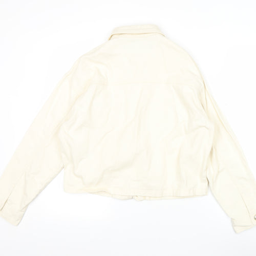 Zara Women Ivory Cotton Cropped Basic Jacket XS