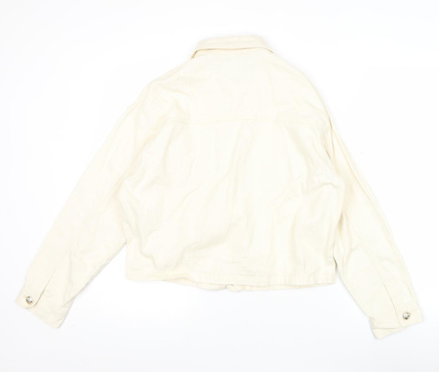 Zara Women Ivory Cotton Cropped Basic Jacket XS