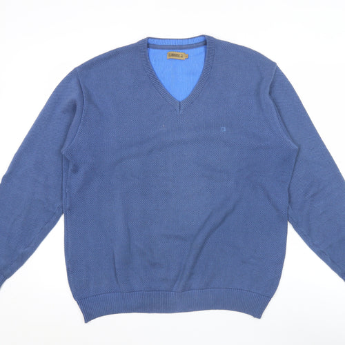 Clubhouse Men's Blue V-Neck Cotton Acrylic Jumper Size L