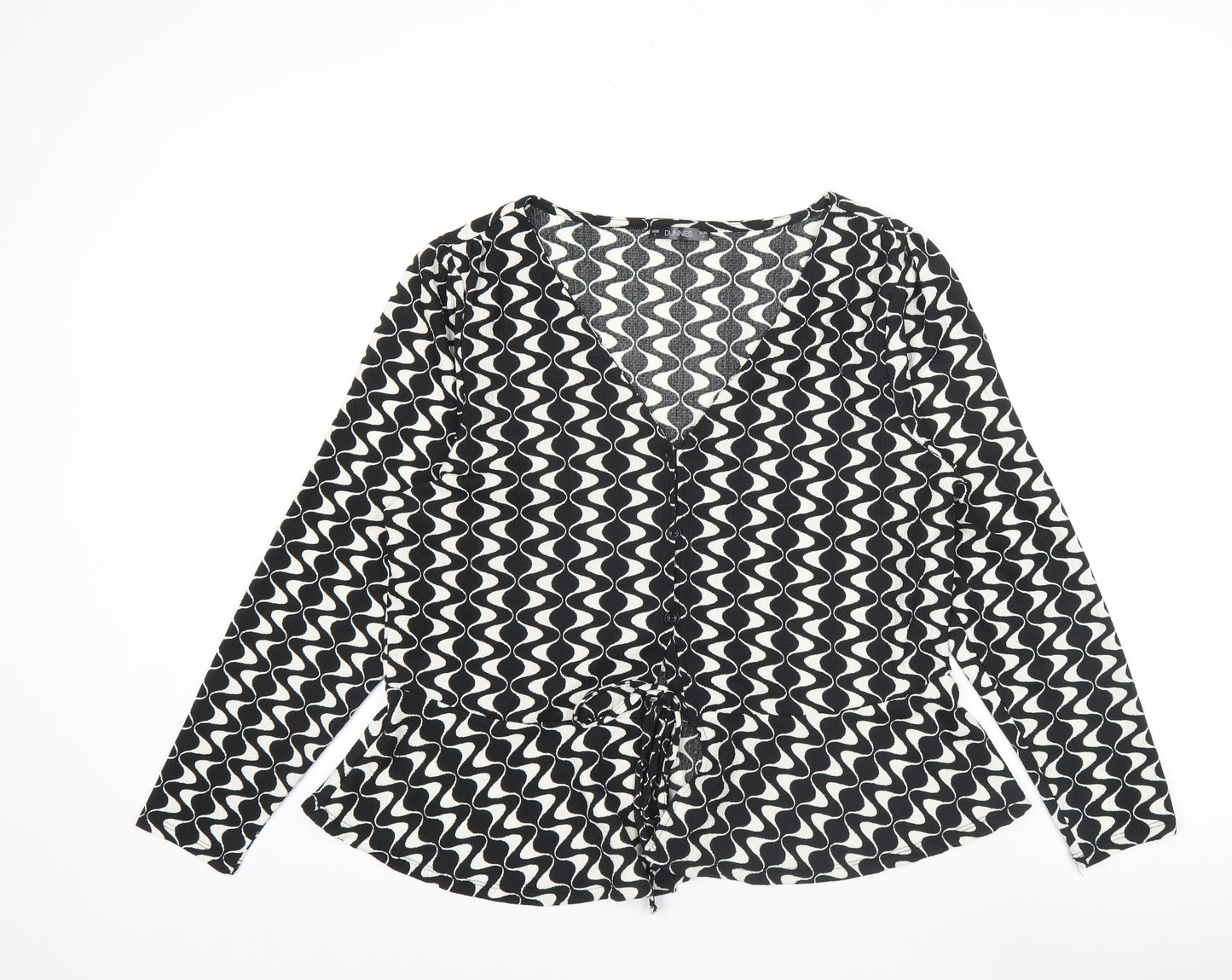 Dunnes Women’s Black Geometric Wrap Blouse Size L Long Sleeve