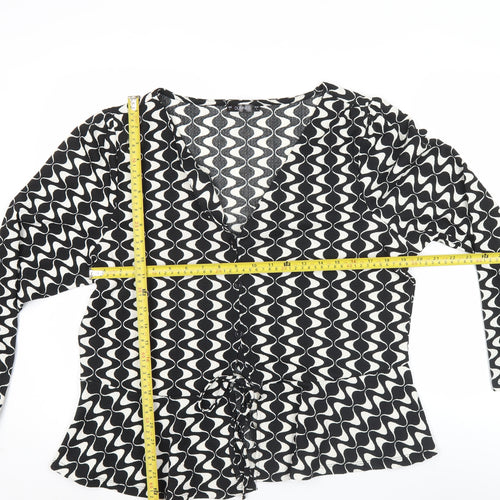 Dunnes Women’s Black Geometric Wrap Blouse Size L Long Sleeve