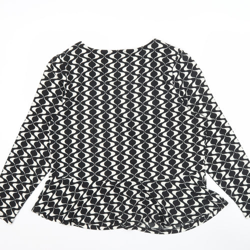 Dunnes Women’s Black Geometric Wrap Blouse Size L Long Sleeve