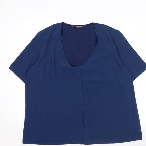 Dunnes Women's Blue V-Neck Short Sleeve Blouse Size L