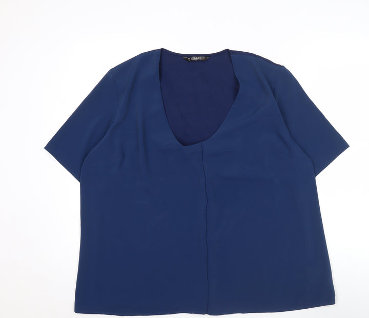 Dunnes Women's Blue V-Neck Short Sleeve Blouse Size L