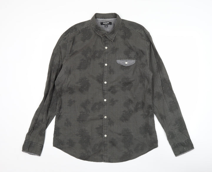 SMOG Men's Black Slim Fit Long Sleeve Cotton Button-Up Shirt Size L