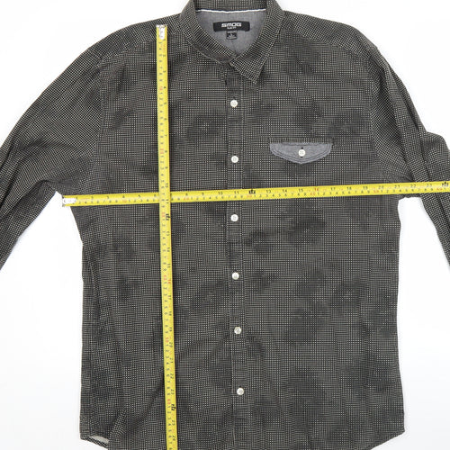 SMOG Men's Black Slim Fit Long Sleeve Cotton Button-Up Shirt Size L