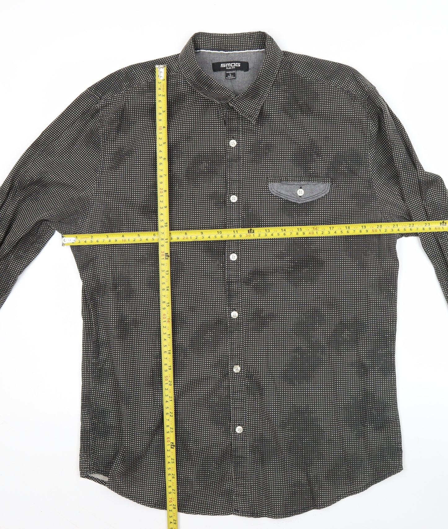 SMOG Men's Black Slim Fit Long Sleeve Cotton Button-Up Shirt Size L
