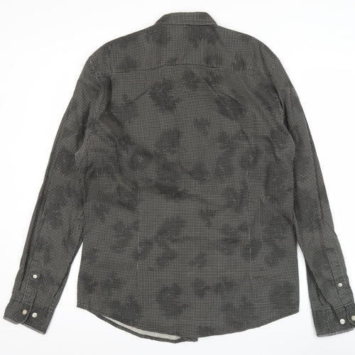 SMOG Men's Black Slim Fit Long Sleeve Cotton Button-Up Shirt Size L