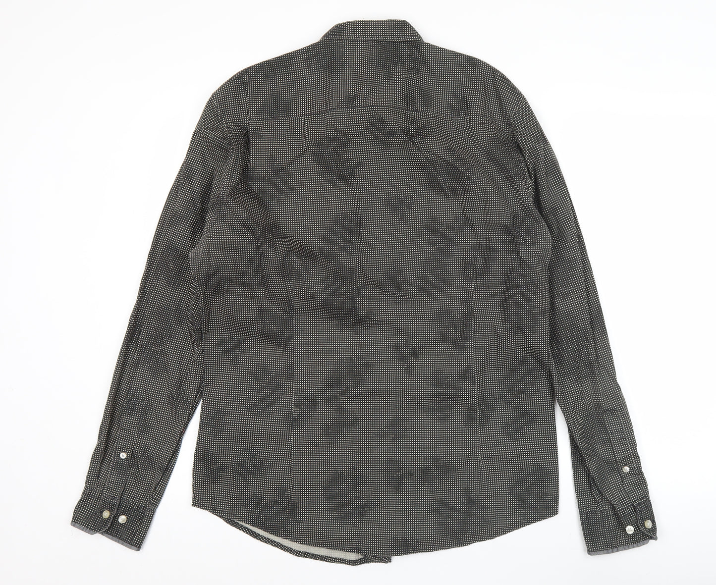 SMOG Men's Black Slim Fit Long Sleeve Cotton Button-Up Shirt Size L