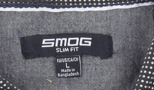 SMOG Men's Black Slim Fit Long Sleeve Cotton Button-Up Shirt Size L