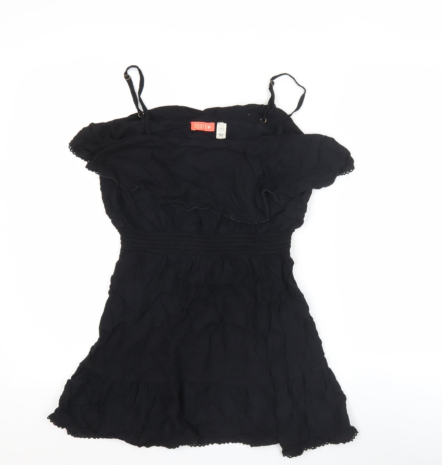 Resort Women's Black Off Shoulder Ruffle Short Dress Size S
