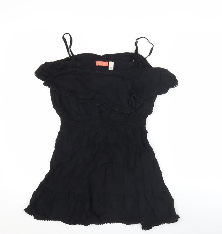 Resort Women's Black Off Shoulder Ruffle Short Dress Size S