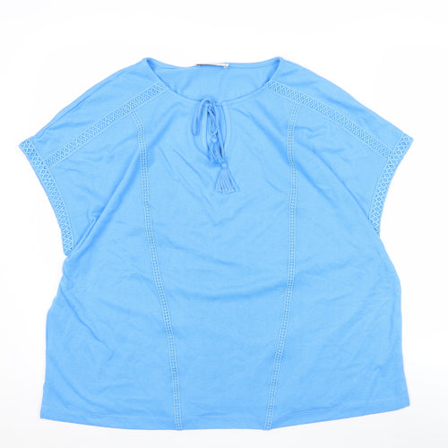 Gallery Women's Blue Tunic Blouse L Short Sleeve Tassel Detail