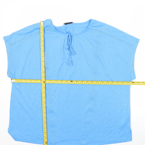 Gallery Women's Blue Tunic Blouse L Short Sleeve Tassel Detail