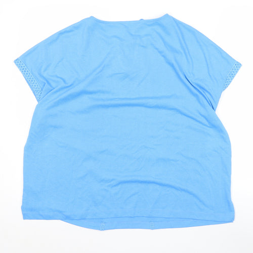 Gallery Women's Blue Tunic Blouse L Short Sleeve Tassel Detail