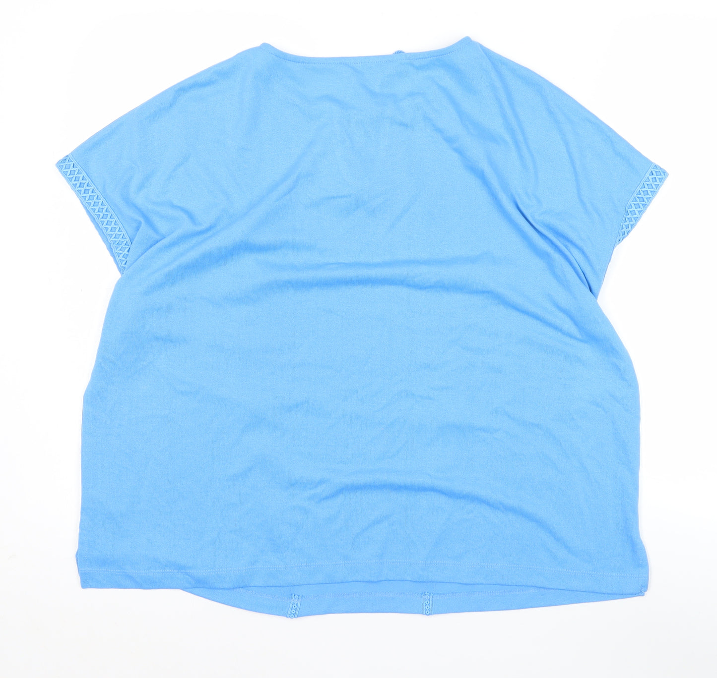 Gallery Women's Blue Tunic Blouse L Short Sleeve Tassel Detail