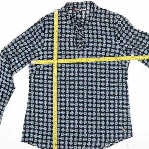 Rant & Rave Women's Black Geometric Long Sleeve Tunic Blouse Size 8