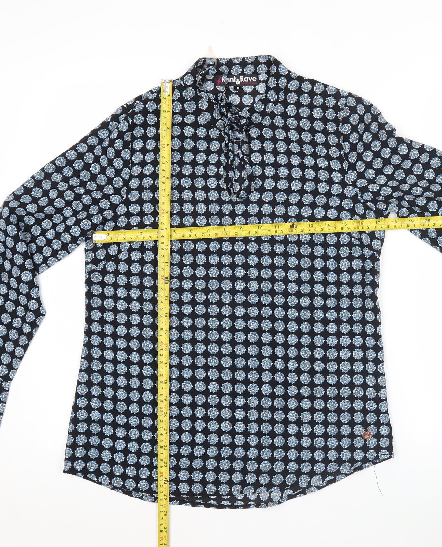 Rant & Rave Women's Black Geometric Long Sleeve Tunic Blouse Size 8