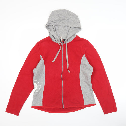 GreenHouse Women Red Grey Full Zip Hoodie Size L 100% Cotton