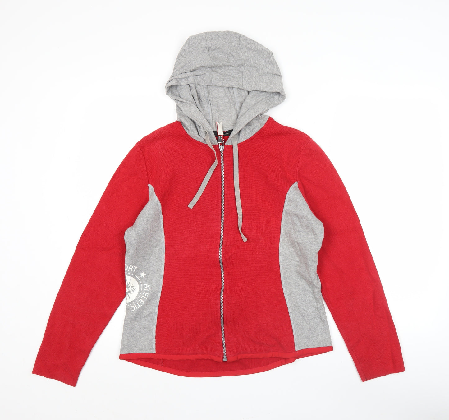 GreenHouse Women Red Grey Full Zip Hoodie Size L 100% Cotton