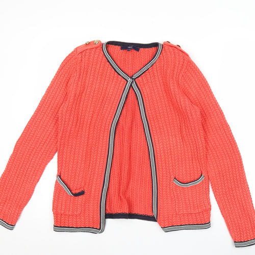 Next Women Orange Cable Knit V-Neck Cardigan Size 10