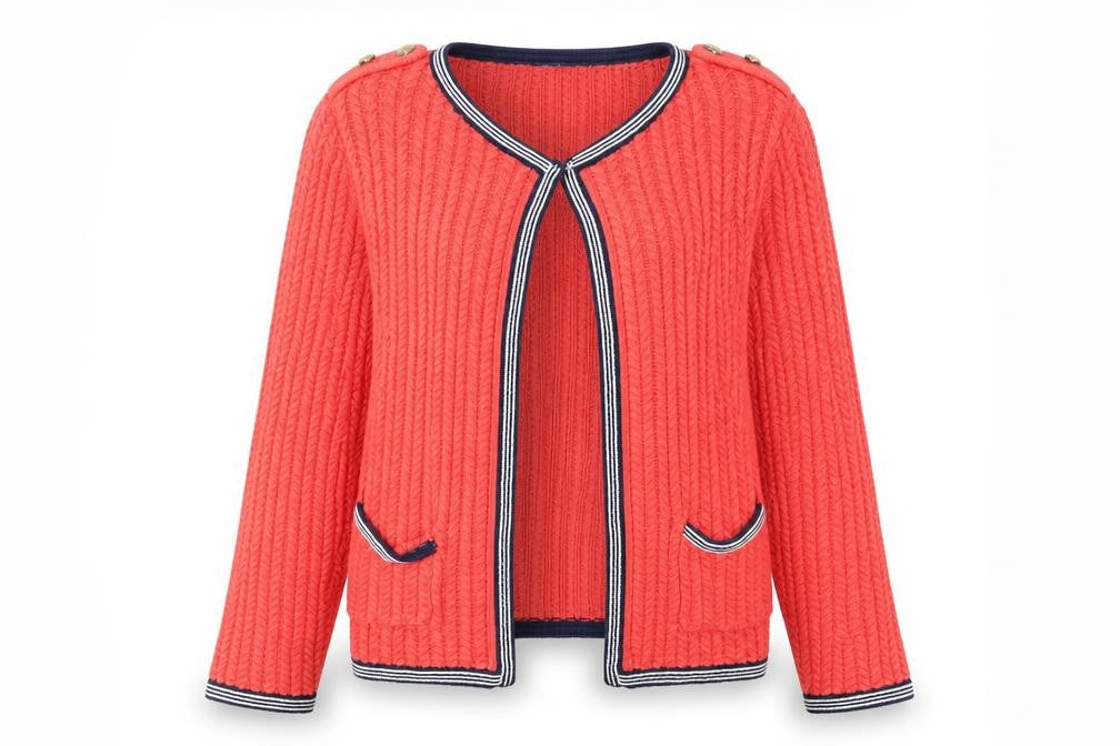 Front view of Next Women Orange Cable Knit V-Neck Cardigan, size 10