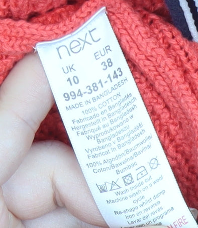 Next Women Orange Cable Knit V-Neck Cardigan Size 10