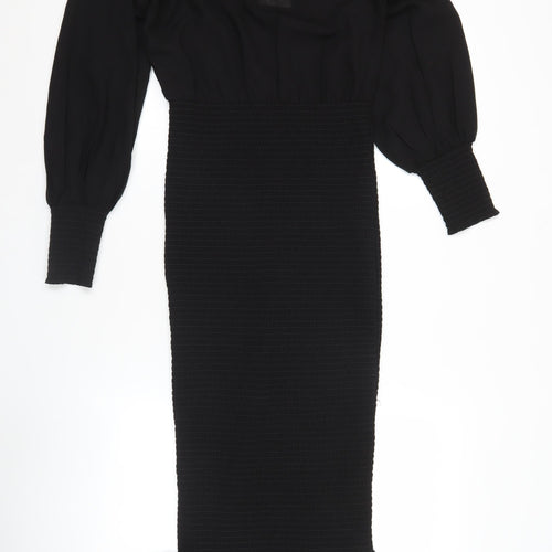 Pretty Lavish Women Black Size 8 Puff Sleeve Midi Bodycon Dress