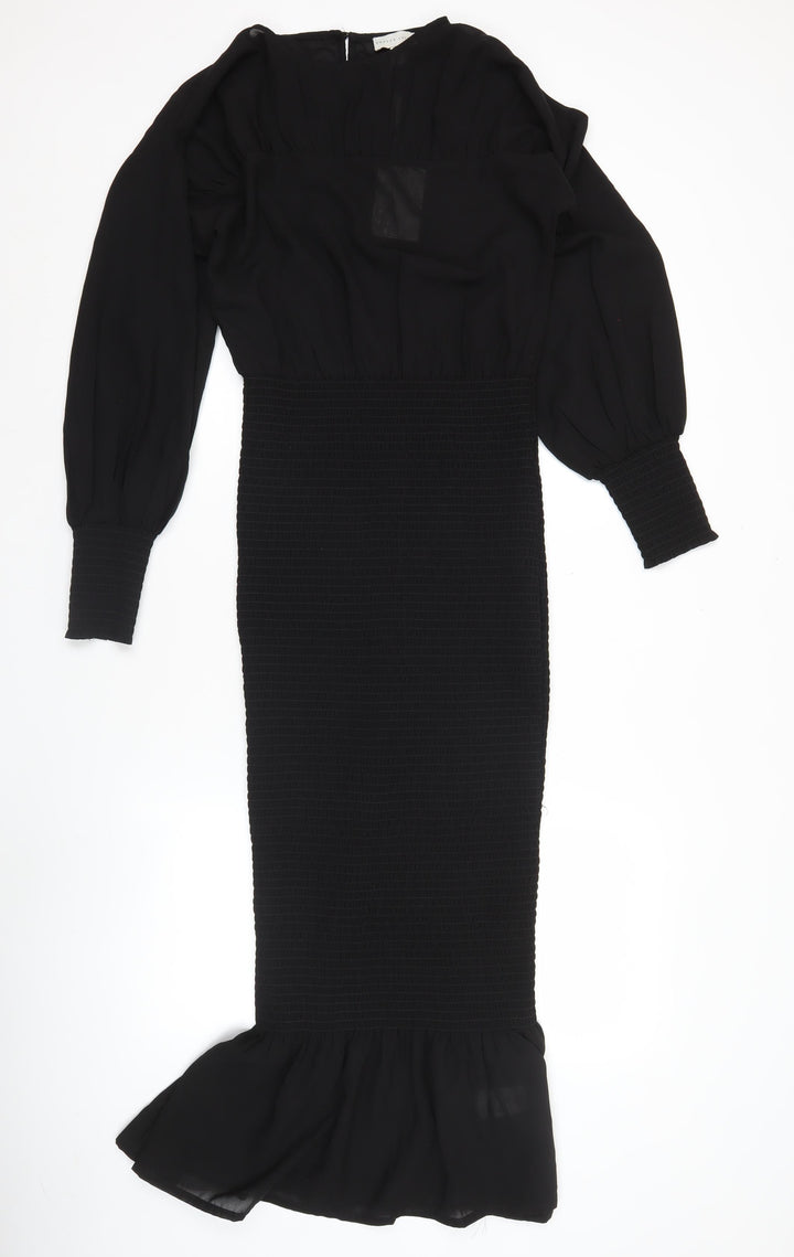 Pretty Lavish Women Black Size 8 Puff Sleeve Midi Bodycon Dress