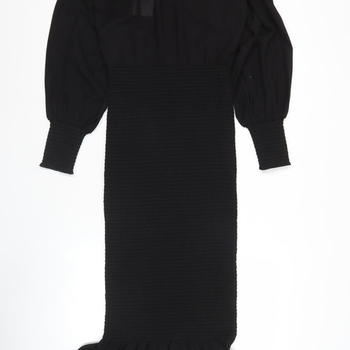Pretty Lavish Women Black Size 8 Puff Sleeve Midi Bodycon Dress