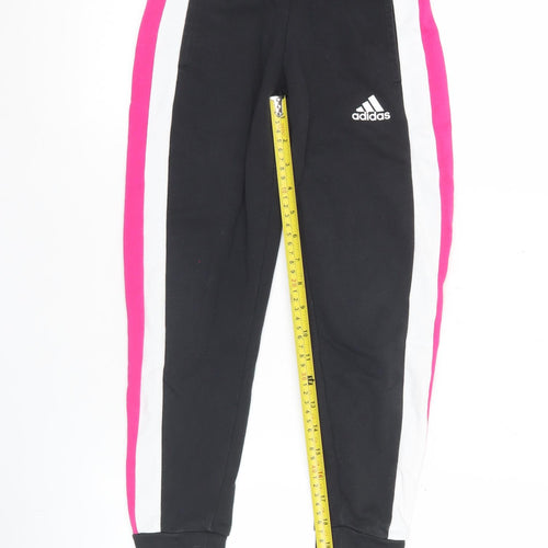 Adidas Girls Black Track Pants 7-8 Years Elastic Waist Cotton Blend