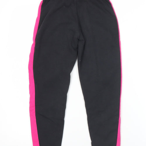 Adidas Girls Black Track Pants 7-8 Years Elastic Waist Cotton Blend