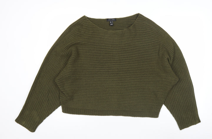 New Look Women’s Green Ribbed Knit Pullover Jumper Size L