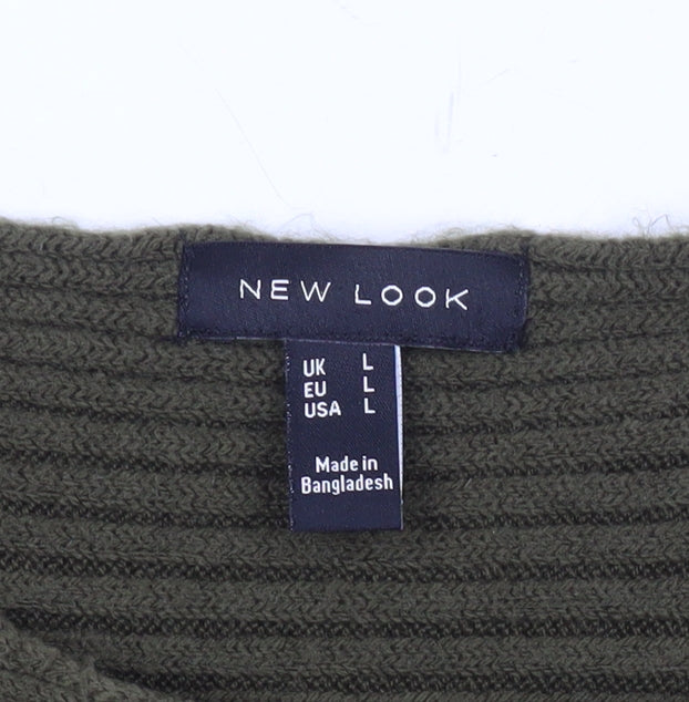 New Look Women’s Green Ribbed Knit Pullover Jumper Size L