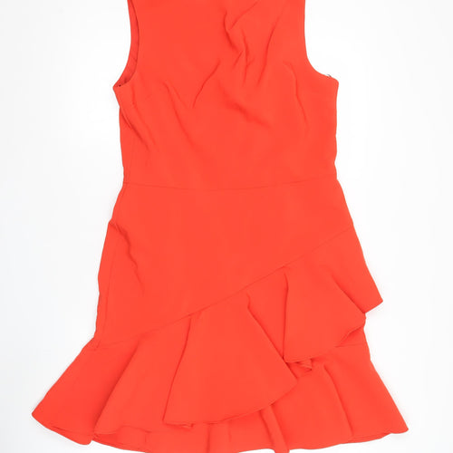 Debut Women's Red Size 14 Sleeveless Bodycon Asymmetric Ruffle Dress