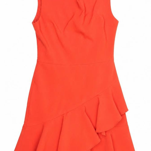 Debut Women's Red Size 14 Sleeveless Bodycon Asymmetric Ruffle Dress