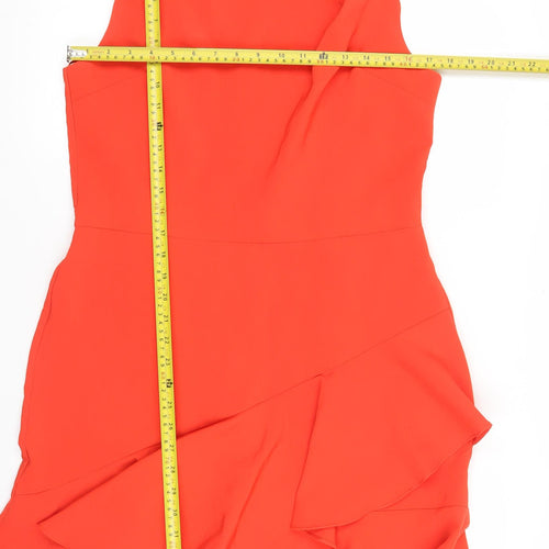 Debut Women's Red Size 14 Sleeveless Bodycon Asymmetric Ruffle Dress