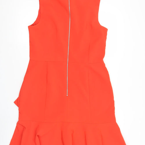Debut Women's Red Size 14 Sleeveless Bodycon Asymmetric Ruffle Dress