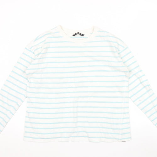 Dunnes Women's White Blue Striped Long Sleeve Cotton T-Shirt Size M