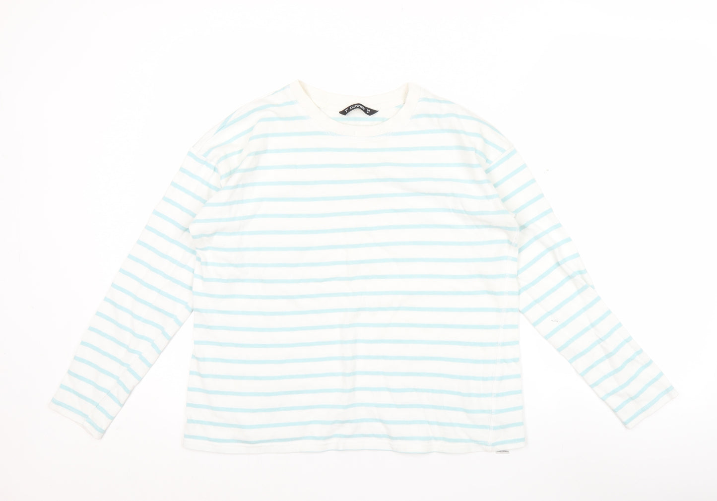 Dunnes Women's White Blue Striped Long Sleeve Cotton T-Shirt Size M