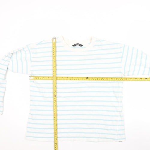Dunnes Women's White Blue Striped Long Sleeve Cotton T-Shirt Size M