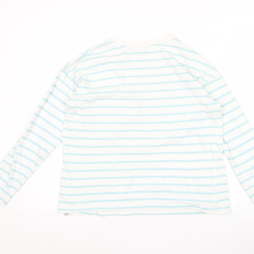 Dunnes Women's White Blue Striped Long Sleeve Cotton T-Shirt Size M