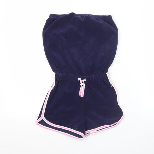 Jasper Conran Women Navy Blue Velour Playsuit Medium Elastic Waist Pink Trim
